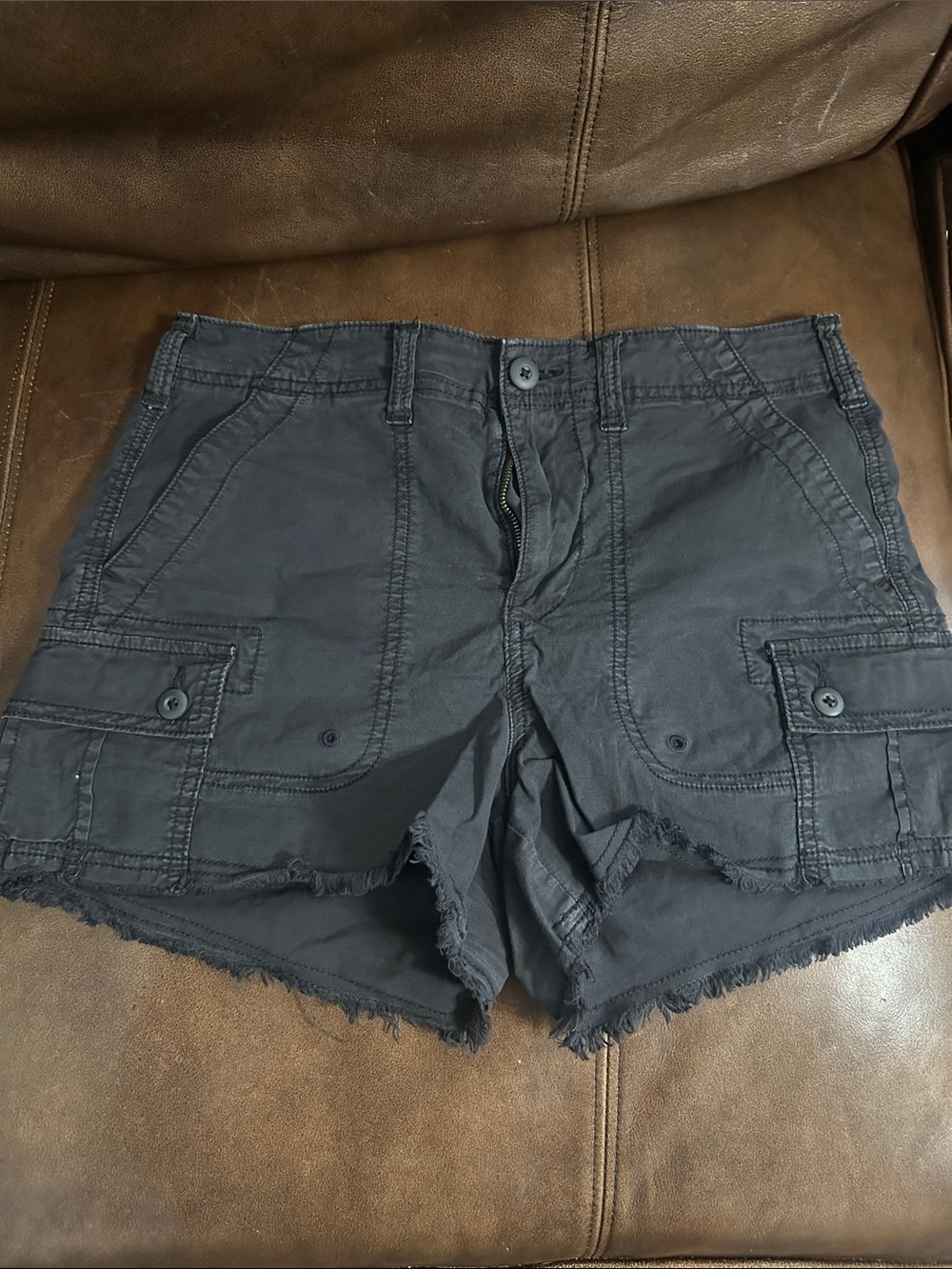 American Eagle Outfitters Black Cargo Frayed Hem Shorts